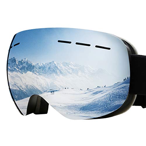 VEGOOS スキーゴーグル 眼鏡対応 スノーゴーグル 曇り止め ダブルレンズ 球面 スノーボードゴーグル 99%UVカット レディース メンズ 通気 防風 防雪 防塵 軽量 山登り スキー アウトドアスポーツ(シルバー)