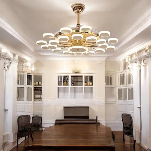 Image of Glowave 20 Light Chandelier Fan 42 Inch Gold Retractable Blades Remote Control - Tricolour | Warm White, White, Natural White | (K-6291)