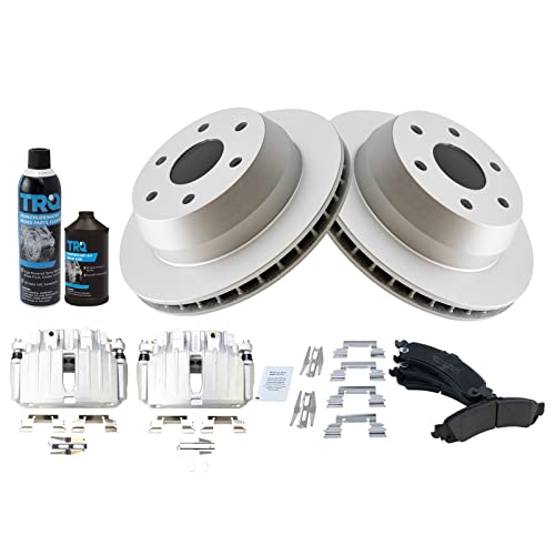 Image of TRQ Rear Brake Coated Rotor Premium Ceramic Pad & Caliper Kit w /Fluids Compatible with GM