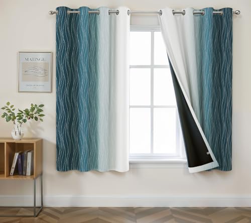 Image of Ultimate Trends Ombre Blackout Curtains for Bedroom Room Darkening Curtains for Living Room,Energy Saving,Thermal Insulated Grommet Window Drapes, Peacock and Greyish White, 5 FEET,2 Panels