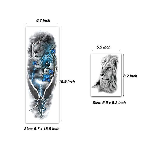 Lion Arm Sleeve Tattoos, 4-Sheet Large Lion Full Sleeve Tattoos And 4-Sheet Fake Lion Half Arm Sleeve Tattoos Sticker Makeup Props For Men Women Kids #TOP2
