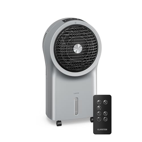 KLARSTEIN Rafraichisseur d’Air, Refroidisseur d’Air Portable 6L, Télécommande, Minuterie, Roulettes, Ventilateur Climatiseur pour Chambre 30m², Silver