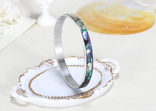 AeraVida Genuine Abalone Shell Warp Stainless Steel Link Bracelet | Abalone Shell Bracelet | Bangle Bracelets for Women | Bangle Bracelet Stainless Steel3