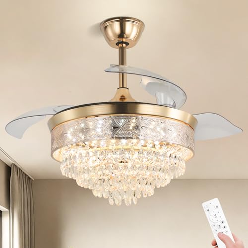 diisunbihuo 42" Modern Crystal Chandelier Ceiling Fan with Lights Gold