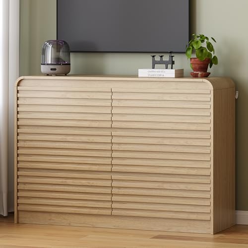 Image of 6 Drawer Dresser for Bedroom,47 inch Wide Fluted Dresser with Curved Edge and Ergonomic Handleless, Large Wooden Clothes Storage Organizer, Modern Chest of Drawers for Closet, Living Room, Natural Wood