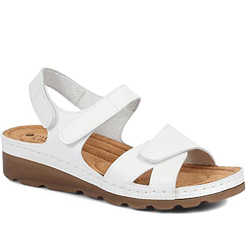 Pavers Womens Sandals in White with Adjustable Soft Straps - Memory Foam Suede Footbed - Comfortable Fit Lightweight Footwear - Size UK 6 / EU 39