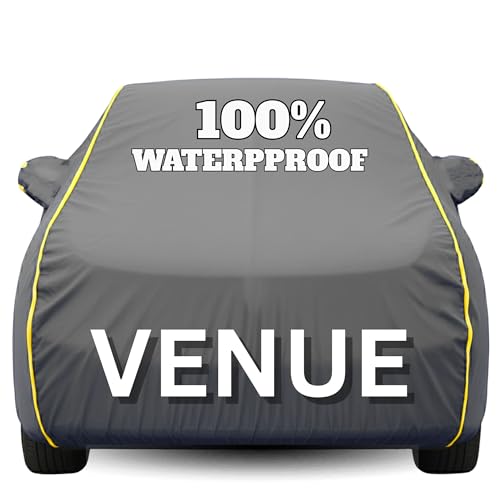 Image of Waterproof Car Body Cover - 100% Water Proof Custom Fit New Car Covers, Outdoor Full Protecting Cover for Venue (All Models) with Free Storage Bag - UV, Rain & Dust, All Weather Protection