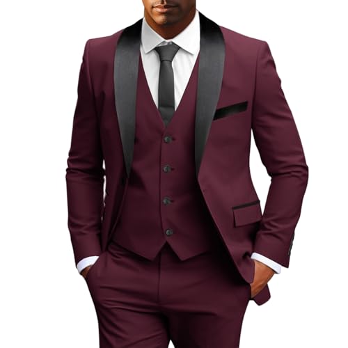 Men's Suit 3 Piece Shawl Lapel Slim Set Formal Tuxedo with Jackets Vest Pants for Prom Party Wedding