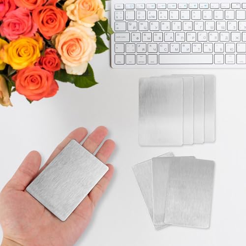 MUXHEL 10 Stück 86 x 54mm Metall Visitenkarten Rohlinge, 0.9mm dick Gravierte Visitenkarte, Edelstahl Rohlinge Namenskarte Lasergravierte Visitenkarte, Visitenkarten Blanko für DIY Laserdruck Gravur