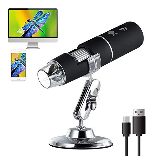 TOWODE Wireless Digital Microscope, 50x to 1000x Magnification WiFi USB Endoscope 1080P HD, Mini Pocket Handheld Microscope Camera with 8 Led Light Compatible for iPhone Android Mac Windows Computer