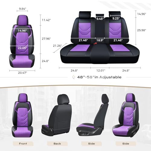 Image of Coverado Car Seat Covers, 2 PCS Front Seat Covers, Black&Purple Leather Seat Cover for Car, Waterproof Car Seat Protector, Automotive Seat Cover Car Seat Cushion Universal Fit for Most Sedan SUV Truck