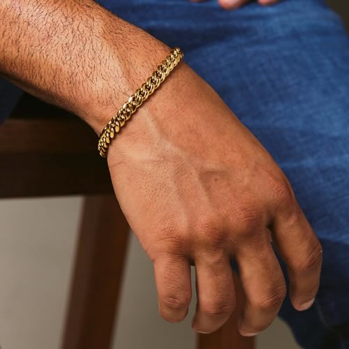 6mm 8mm 14K Real Gold Plated Miami Cuban Link Chain Bracelet 316L Stainless Steel Thick Hypoallergenic Hip Hop Jewelry for Mens Women Christmas Birthday Gift4