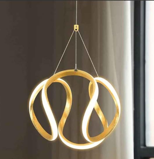 Image of Modern Curvy Gold Finish Spiral Shape Energy Saving Led Pendant Hanging with 3 Different Color Mode (Warm White, Cool White, Neutral White) for Bedroom, Living Room, Restaurants, Dining, Home