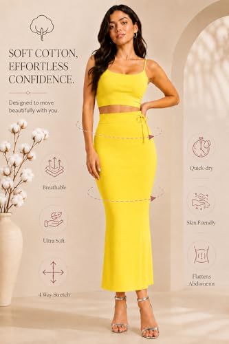 Image of Stretchable Cotton Saree Shapewear Petticoat for Women | Breathable Saree Shaper with Drawstring & Side Slits | Seamless Inskirt Petticoat for Saree Lehenga Gown | S-5XL
