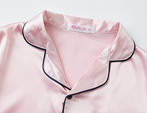 Image of Topgal Girls Satin Pajamas, Coat Style Silky Button Up, Size 6-16 | 2-Piece Button-Front Design; Easy Dressing; Relaxed Home Wear; Bedtime, Lounging, Sleepovers and Gifting