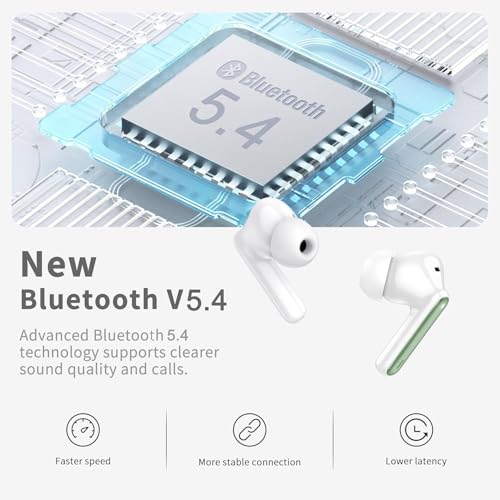 Image of Wireless Earbuds, Bluetooth 5.4 Headphones in Ear with 4 ENC Noise Cancelling Mic, New Wireless Earphones HiFi Stereo Deep Bass 40H Playtime, In-Ear Bluetooth Earbuds LED Display IP7, USB-C, Green