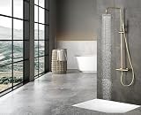 Diseño elegante: Columna de ducha termostática con barra de baño y grifo fabricados en latón de alta calidad de la serie Brezzo de Mice Colection.