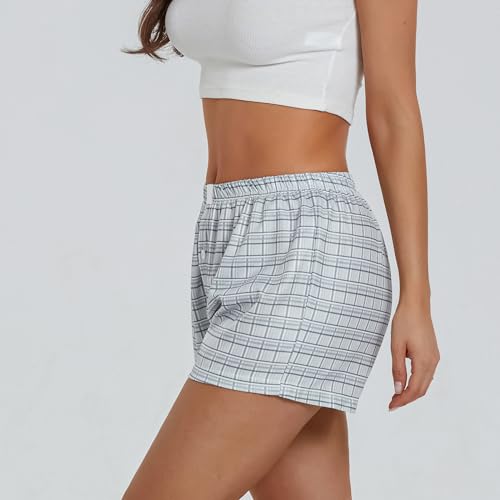 Image of Women Y2k Gingham Boxer Shorts Plaid Striped Cute Mini Bloomers Elastic Waist Loose Fit Summer Shorts