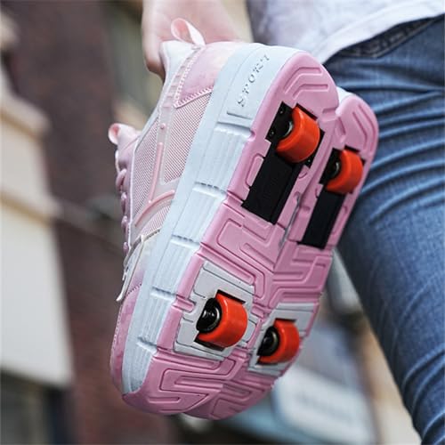 Kids Roller Skates Shoes Sneakers for Boys & Girls, Skateboarding Shoe Outdoor Parkour Shoes with 2-Wheels Unisex Retractable Skating Shoes for Children's Park Sports Walking 30-413
