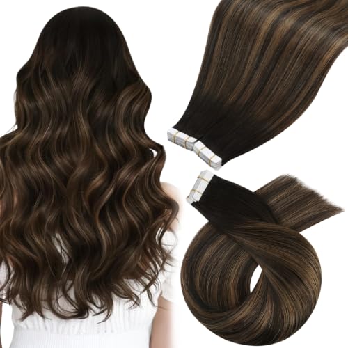 Moresoo Brown Balayage Tape Ins Human Hair Extensions 16in 40Pcs 100g