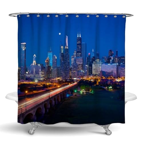 OXJOIIS Chicago Skyline Shower Curtain with Hooks