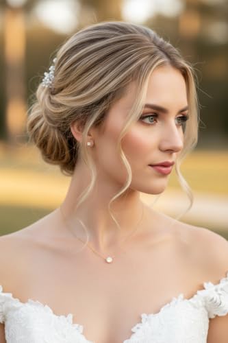 Dezentes Brautschmuck Set Gold – Halskette & Ohrringe mit Zirkonia – Eleganter Strass Schmuck Damen – Hochzeit Brautjungfer Standesamt Geschenk – Bild 5