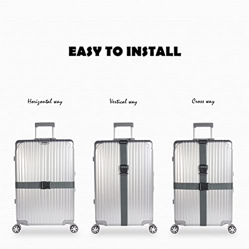 Image of 2pcs 74″x2″Luggage Straps for Suitcases,Adjustable Suitcase Straps and Heavy Duty Strap Buckle Packing Straps Travel Accessories,Gray