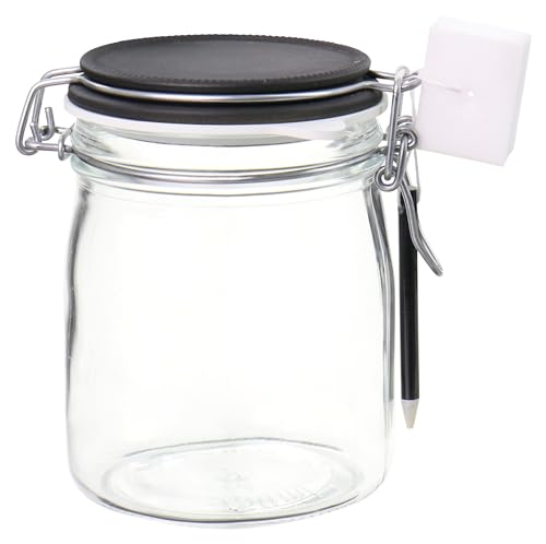 Einkochwelt 79173 Lot de 4 bocaux en verre transparent à étrier 750 ml avec champ de craie, pot à confiture, pot de conservation en verre avec stylo et éponge