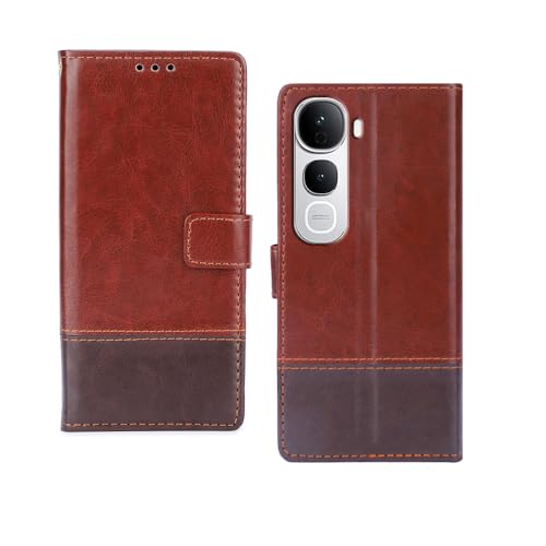 Image of amazon basics Vivo Y400 Pro 5G Flip Cover | Card Pockets Wallet & Stand | Flip Cover for Vivo Y400 Pro 5G (Tan and Coffee)
