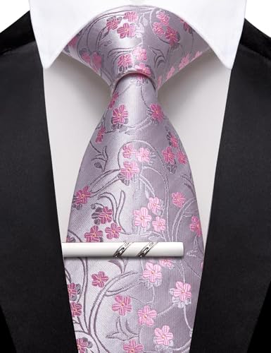 Image of Barry.Wang Mens 6 PCS Ties Silk Striped Paisley Check Floral Necktie Silky Woven Wedding Business Party Ties 3.34 inch
