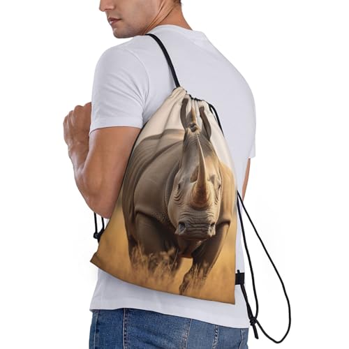 animal rhino2 print Drawstring Bag Sack Gym Bag Ditty Bag for Gym Traveling, Hiking, Yoga, Shopping for Adult3