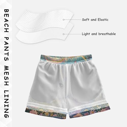 Pigsaly Boys Swim Trunks Unicorn Rainbow Roses Boys Board Shorts Swimsuit Swimwear Summer Bathing Suit S4