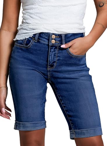 Sidefeel Bermuda Denim Shorts for Women High Waisted Stretchy Dressy Casual Jean Shorts Size 10 Dark...