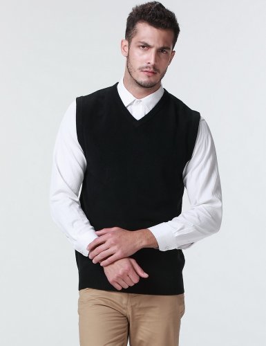 Sslr-Sweater-Vest-For-Men-Knit Vest Pullover V Neck Regular Fit Sleeveless Lightweight (Medium, Black) #TOP3