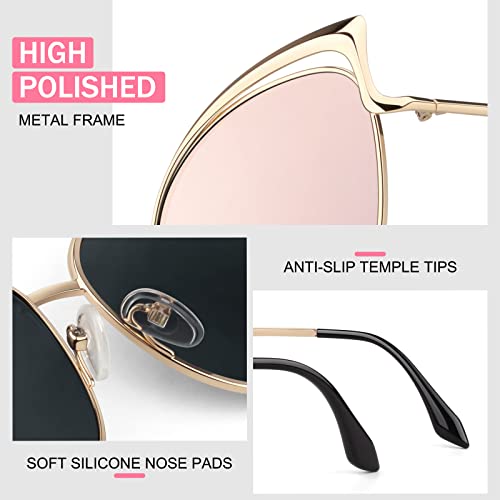 Gqueen 17S9FBA23-4G Trendy Oversized Sunglasses Women Polarized Cat Eye Mirrored Reflective Cute Rose Gold Pink Uv400 Protection thumb #2