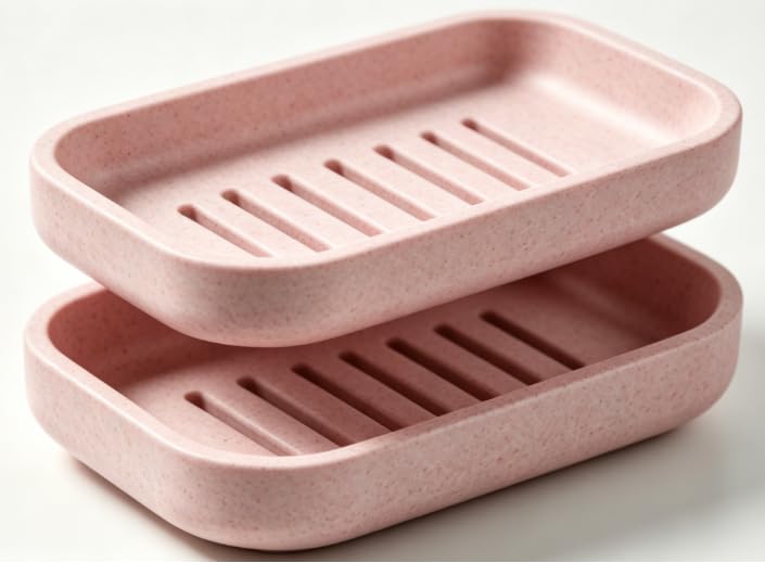 jutyum Seifenschale aus Kunststoff Rosa, Doppelschichtig mit Ablauf, Abtropf-Seifenhalter für Bad und Waschbecken