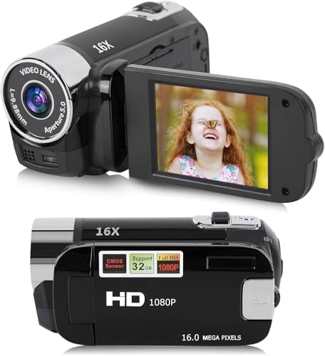 Câmera Digital de 16 MP, Filmadora Com Tela Giratória de 2,4 Pole...