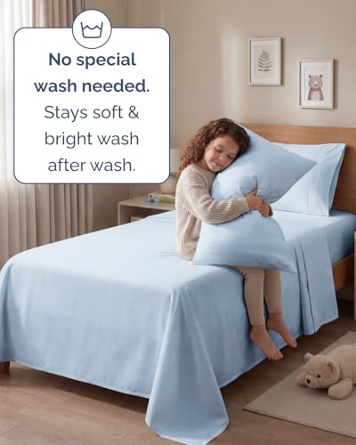 Image of Twin 4 Piece Bed Sheet Set - Comfy, Breathable & Cooling Sheets - Sky Blue | Ultra Soft Hotel Luxury Bedding Set with 8-16 Inch Deep Pockets, 1 Flat & 1 Fitted Sheet & 2 Pillowcases, Wrinkle & Fade Free