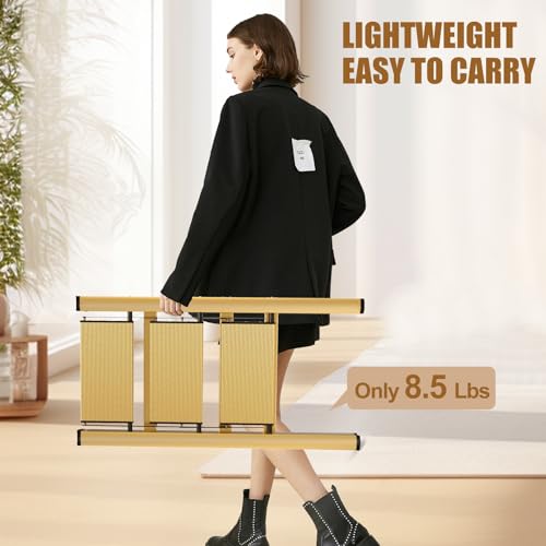 Foldable 3 Step Stool for Closet/Kitchen-Aluminium Gold Step Ladder Stools, Folding 330lbs Lightweight Ladders with Anti-Slip Wide Pedal, Portable Kids/Adults