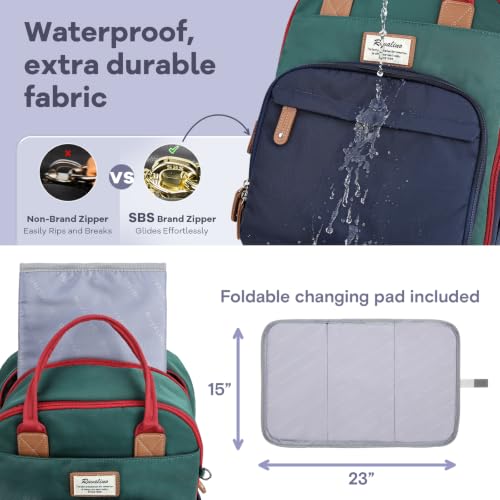 Image of RUVALINO Diaper Bag Backpack-Multifunction Baby Travel Bag with Changing pad, Insulated Bottle Holders & Pacifier Case, Large Capacity, Waterproof, Red-Green-Blue