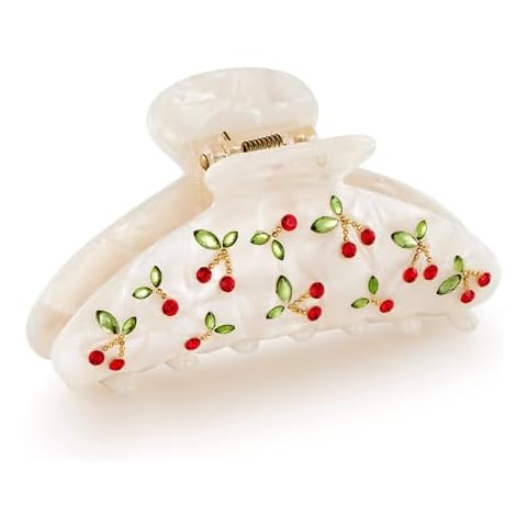LILIE&WHITE Acrylic Hair Clips Claws For Women With The Rhinestone Pattern In Red Cherry Shape Hair Clip For Thick Hair Hair clips for styling sectioning 1PC Cover