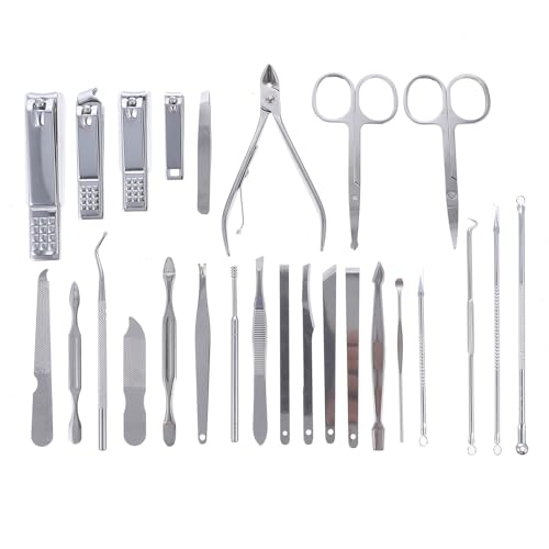 KONTONTY Kit de Manicura y Pedicura 26 Piezas, Incluye Cortaúñas y Limas, Compacto para Bolso y Uso Doméstico