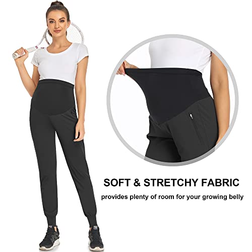Amposh Women's Maternity Quick-Dry Pants Workout Scrub Joggers Pregnancy Sweatpants(Black, M) #TOP2