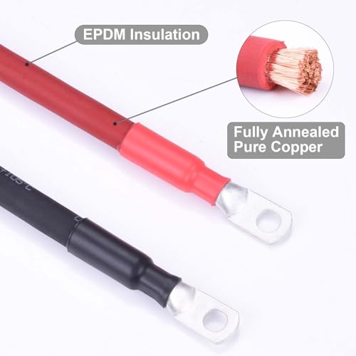 Image of 4 AWG Flexible Battery Cable with 5 /16 inch Terminals - OFC Pure Copper Inverter & Welding Wire for Automotive Solar RV Motorcycle (Red + Black 1.5FT Pair)