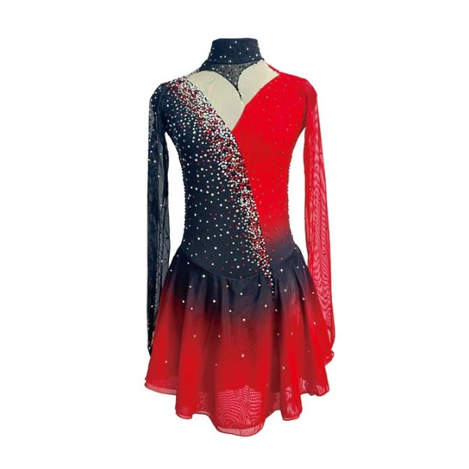 Sukienka do jazdy figurowej dla kobiet Strój startowy do jazdy na łyżwach dla dziewcząt Wzór typu Halo Dyeing czarno czerwony Body baletowe dla maluchów