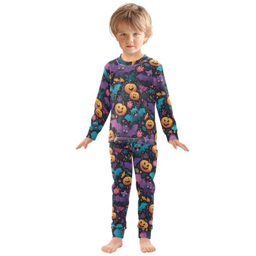 Pajama Sets Long Sleeve Halloween Bats Pumpkins Soft Comfy Sleepwear 2 Piece PJS 3-8T2