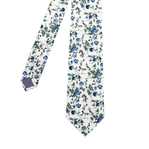 Image of Cotton Floral Ties for Men 2.76 inch Men's Skinny Tie Linen Flower Printed Neck Tie for Wedding Dating Party