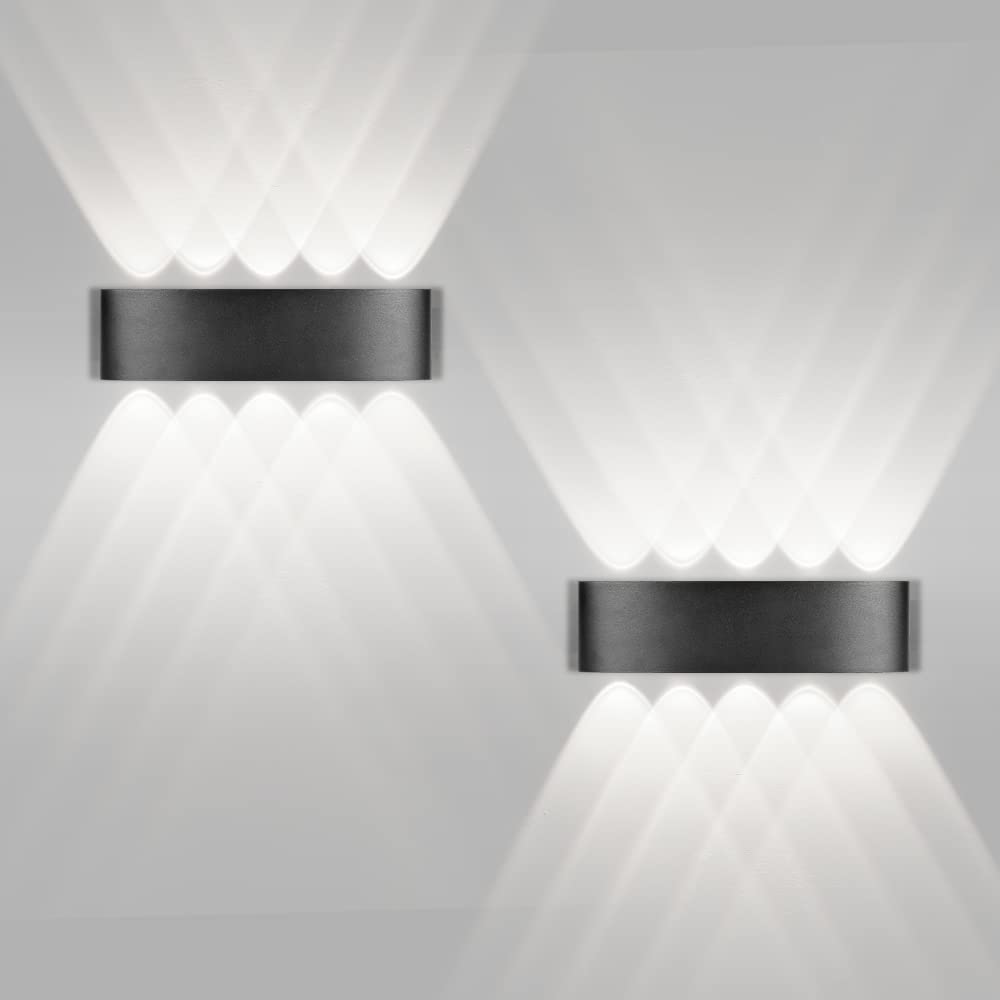 CANMEIJIA Black Wall Lights LED Up and Down Wall Lights 10W 6500K IP65 Waterproof Aluminum Outdoor/Indoor Wall Sconce for Living Room,Bedroom,Stairs,Garden (Black-2 Cold Light)