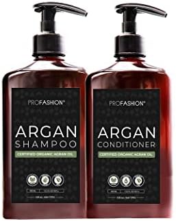 Profashion Keratin and Argan Oil Shampoo & Conditioner Bundle - Kertain Curly Hair Repair - Hair Oils for Natural Hair Growth - Deeply Moisturizing - For Dry, Damaged, and Frizzy Hair - 13.5 Oz each