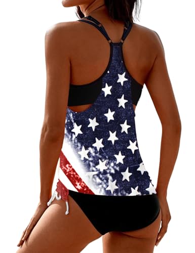 Image of SHESHOW Cowgirl Style Tankini Swimsuits for Women Scoop Neck Ruched Blouson and Bottom 2 Piece Bathing Suits S-XXL